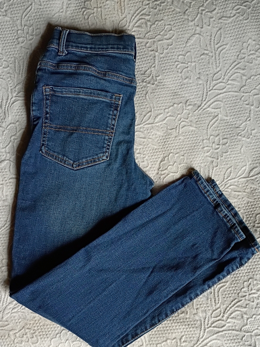 Place Straight Stretch Denim in Blue with Gold Stitching Nice